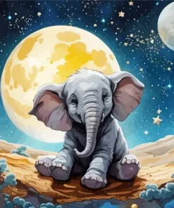 Elephant And Moon Diamond Painting