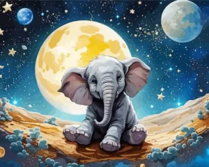 Elephant And Moon Diamond Painting
