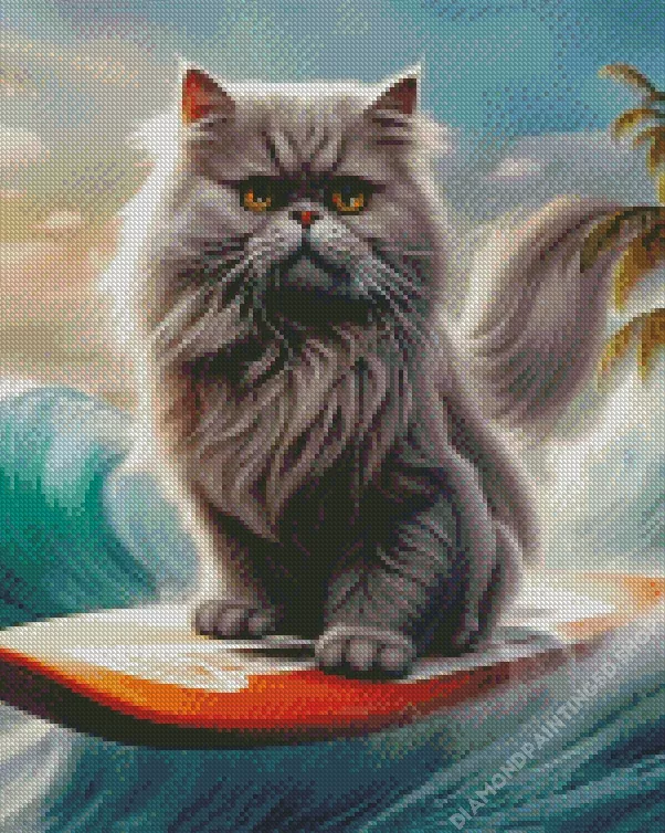 aesthetic grey persian cat Diamond With Numbers Grey Persian Cat Diamond Painting