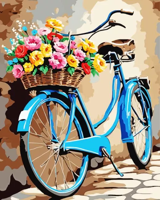 blue bike and flowers basket Diamond By Numbers Bike Flowers Basket Diamond Painting