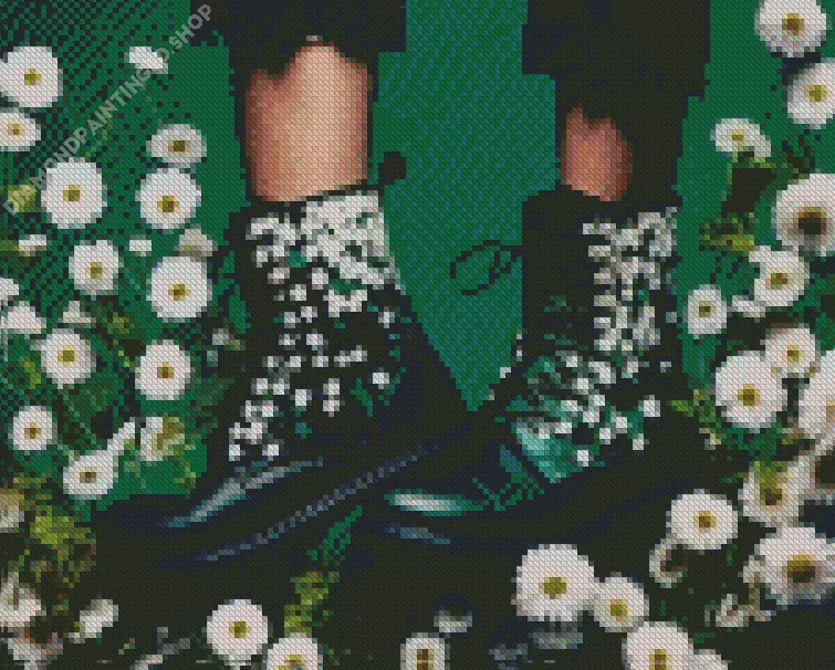boots with daisies Diamond With Numbers Boots With Daisies Diamond Painting