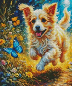 Dog And Butterfly Diamond Painting