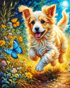 Dog And Butterfly Diamond Painting