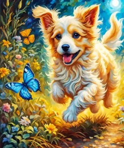Dog And Butterfly Diamond Painting