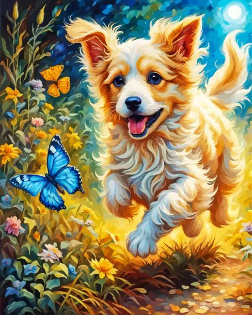 dog and butterfly art Diamond Paintings Dog And Butterfly Diamond Painting