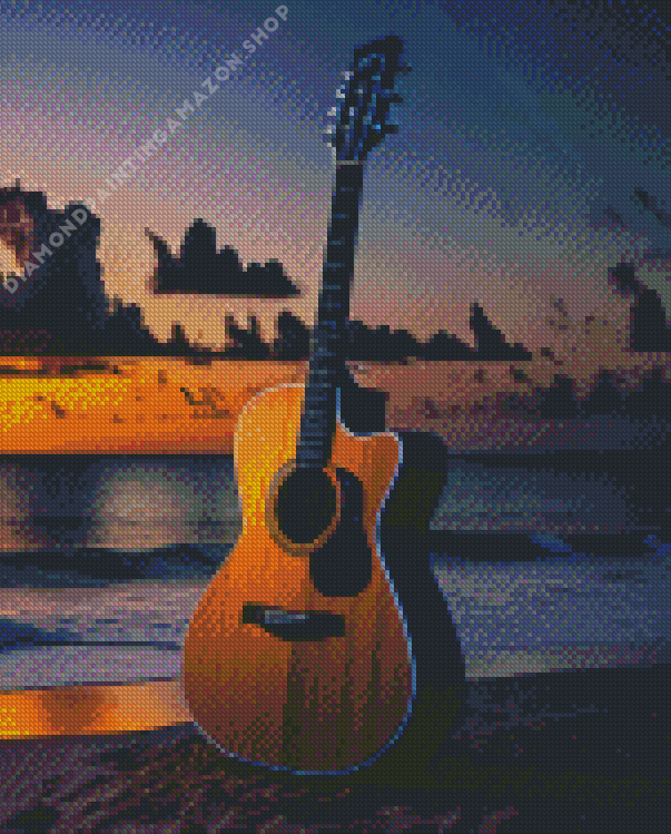 guitar seaside at sunset Diamond Dotz Guitar Seaside Diamond Painting