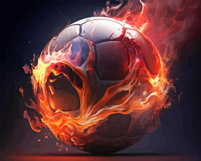 soccer ball on fire Diamond With Numbers Soccer Ball On Fire Diamond Painting
