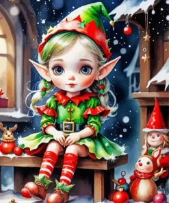 Adorable Christmas Elf Diamond Painting