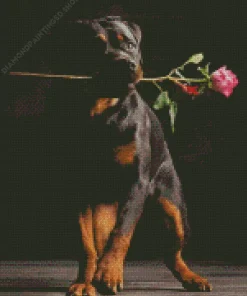 Dog Holding Rose Diamond Painting
