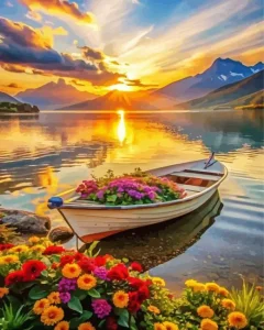 Flowers In Boat Diamond Painting
