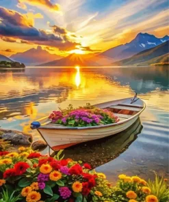 Flowers In Boat Diamond Painting