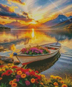 Flowers In Boat Diamond Painting