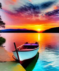 Boat At Sunset Diamond Painting
