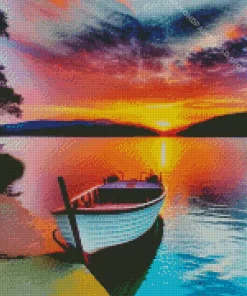 Boat At Sunset Diamond Painting