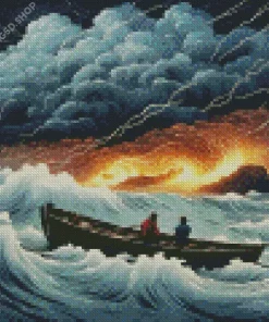 Boat In Storm Diamond Painting